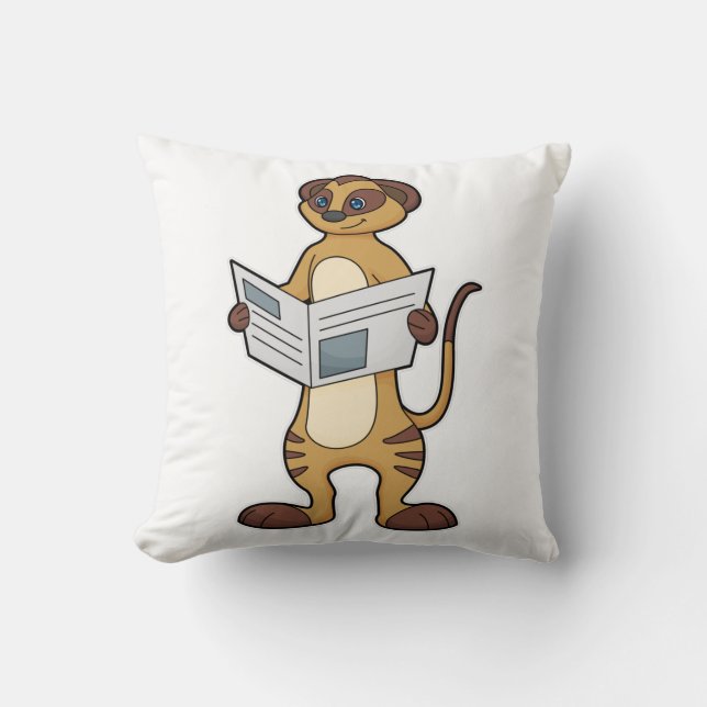 Meerkat bei Reading a Newspapier Kissen (Vorderseite)