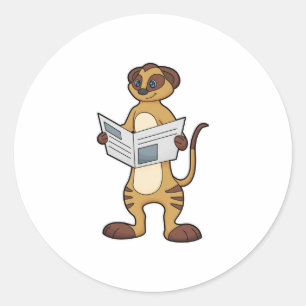 Meerkat bei Reading a Newspapier Runder Aufkleber