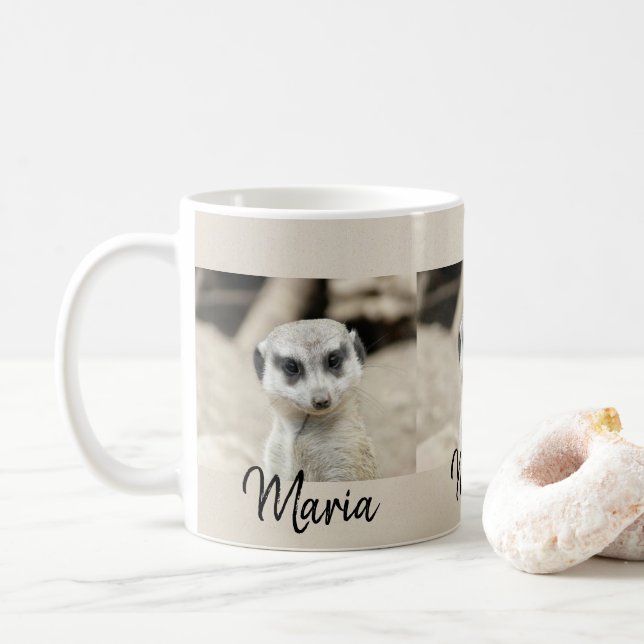 Meerkat Beige Schwarze Tasse (Mit Donut)