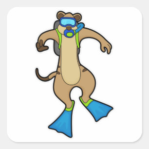 Meerkat beim Tauchen mit Schwimmbrille Quadratischer Aufkleber