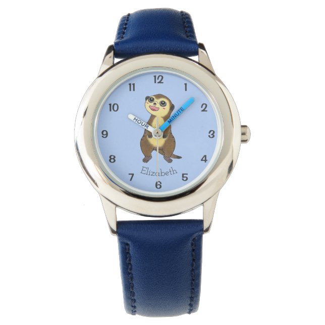 Meerkat Cartoon Einfach blaue Kinder Name Beobacht Armbanduhr (Vorderseite)
