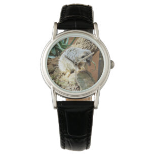 Meerkat Cat Nickerchen, Ladys Black Leather Watch. Armbanduhr