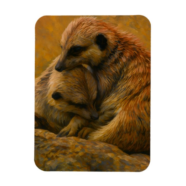 Meerkat Cuddle - erdgetönte Malerei auf wild leben Magnet (Vertikal)