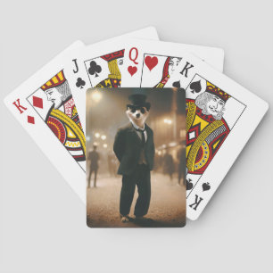 Meerkat, das für Veranstaltungen in der Schwarzen  Spielkarten