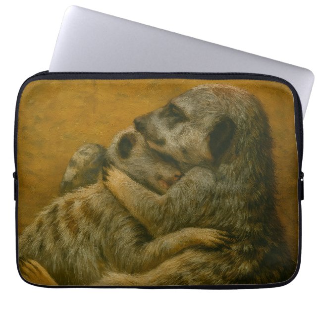 Meerkat Embrace - Heartfelt Wildlife Art Print Laptopschutzhülle (Vorderseite)