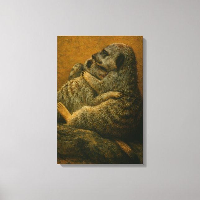 Meerkat Embrace - Heartfelt Wildlife Art Print Leinwanddruck (Vorderseite)