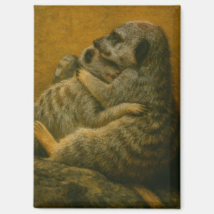 Meerkat Embrace - Heartfelt Wildlife Art Print Magnet