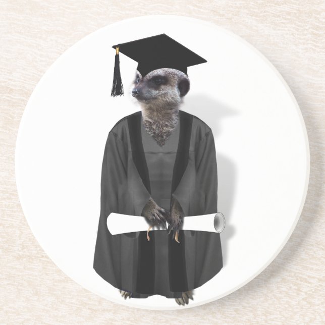 Meerkat Graduate W/Gray Gown & Black Sash Getränkeuntersetzer (Vorne)