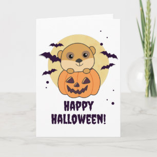 Meerkat in Pumpkin Cute Animals Happy Halloween Karte
