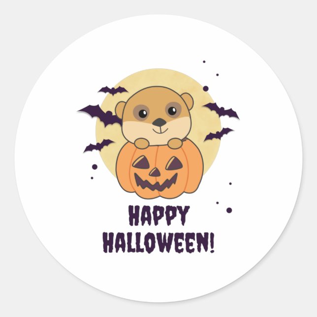Meerkat in Pumpkin Cute Animals Happy Halloween Runder Aufkleber (Vorderseite)