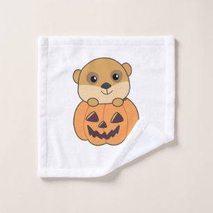Meerkat in Pumpkin Cute Animals Happy Halloween Waschlappen