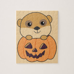 Meerkat In Pumpkin Niedlicher Tiere Happy Hallowee Puzzle