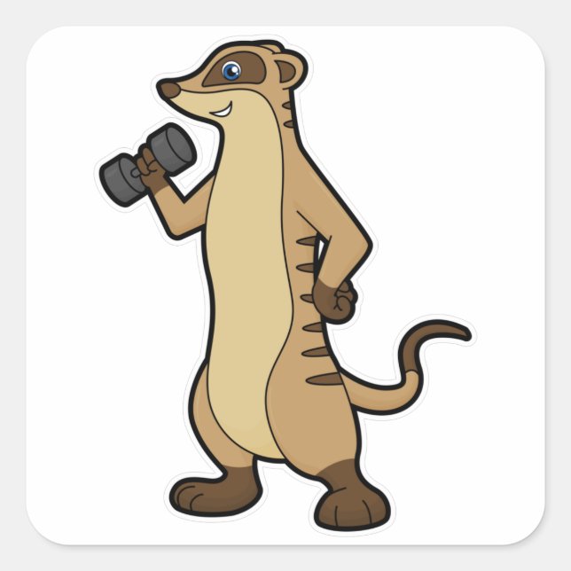 Meerkat Krafttraining mit Dumbell Quadratischer Aufkleber (Vorderseite)