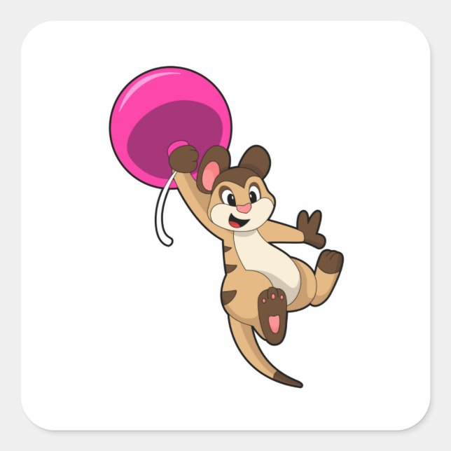 Meerkat mit Balloon Quadratischer Aufkleber (Vorderseite)