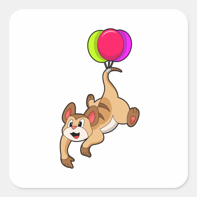 Meerkat mit Balloon Quadratischer Aufkleber (Vorderseite)