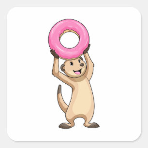 Meerkat mit Donut Quadratischer Aufkleber