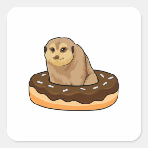 Meerkat mit Donut Quadratischer Aufkleber