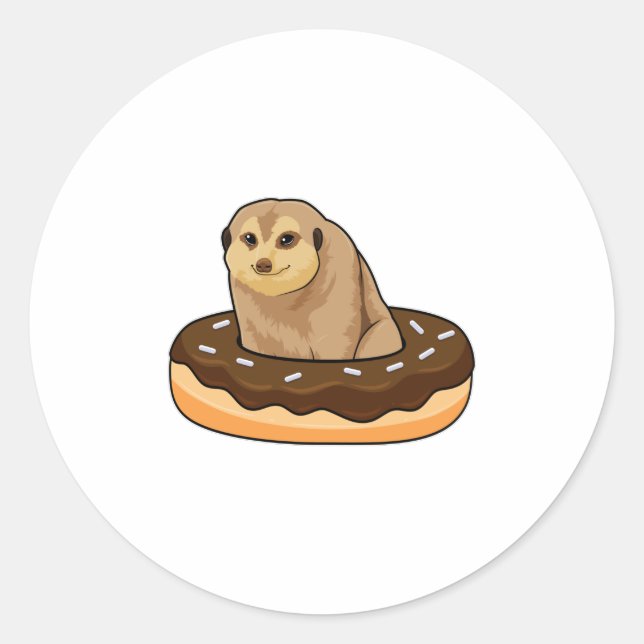 Meerkat mit Donut Runder Aufkleber (Vorderseite)