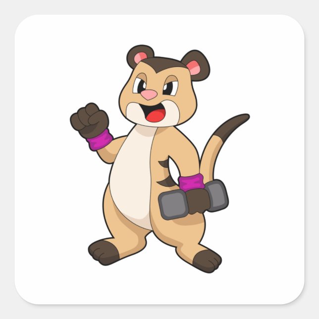 Meerkat mit Dumbell Quadratischer Aufkleber (Vorderseite)