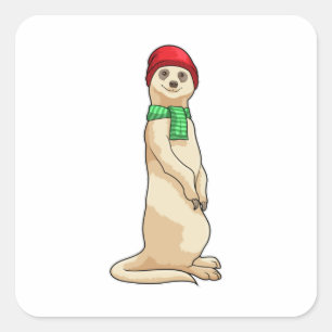 Meerkat mit Hut und Scarf Quadratischer Aufkleber
