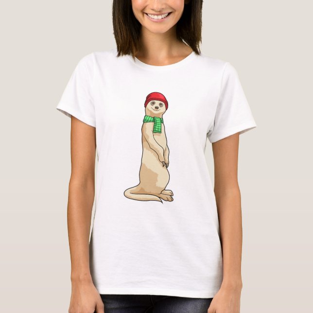 Meerkat mit Hut und Scarf T-Shirt (Vorderseite)