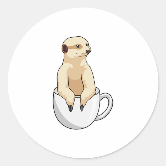 Meerkat mit Kaffee-Cup Runder Aufkleber (Vorderseite)