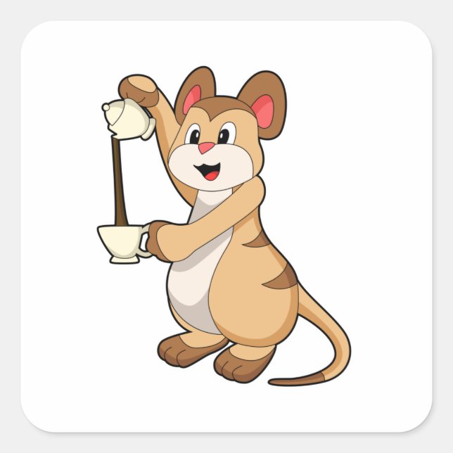 Meerkat mit Kaffeekanne und Kaffee.PNG Quadratischer Aufkleber (Vorderseite)