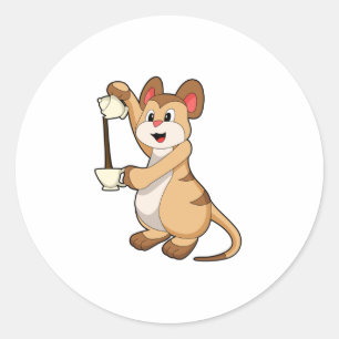 Meerkat mit Kaffeekanne und Kaffee.PNG Runder Aufkleber