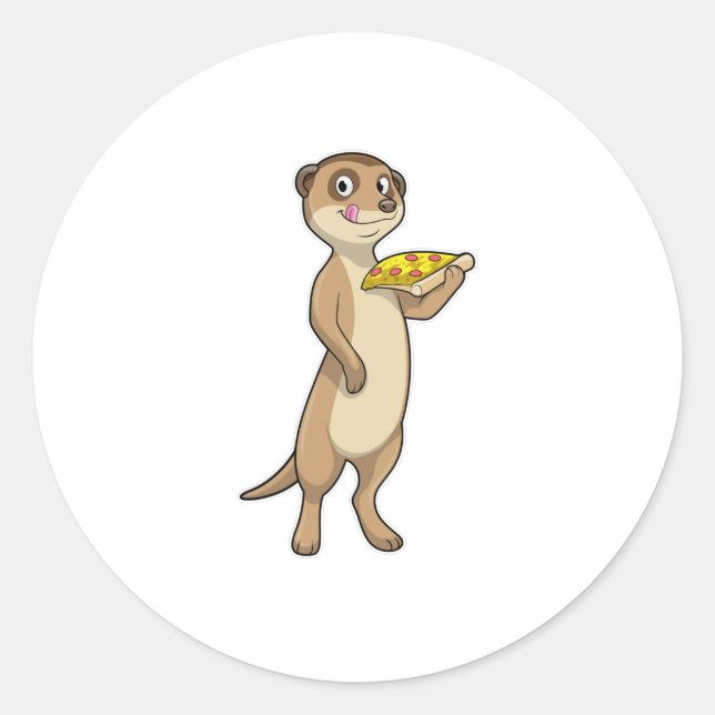 Meerkat mit Pizza Runder Aufkleber (Vorderseite)