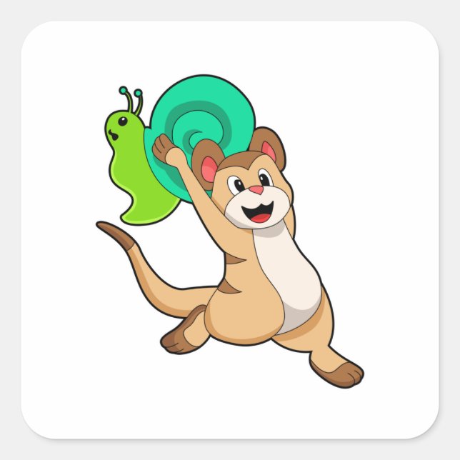 Meerkat mit Snail.PNG Quadratischer Aufkleber (Vorderseite)