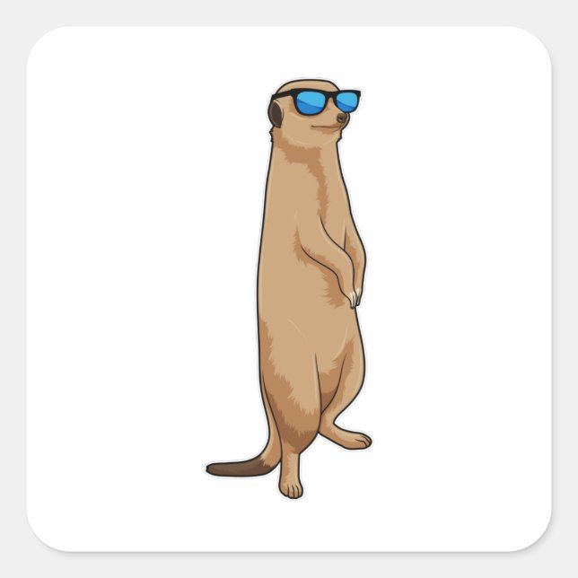 Meerkat mit Sonnenbrille Quadratischer Aufkleber (Vorderseite)