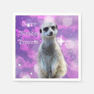 Meerkat On Pink Lila Happy Birthday Logo Serviette