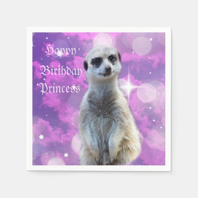 Meerkat On Pink Lila Happy Birthday Logo Serviette (Vorderseite)