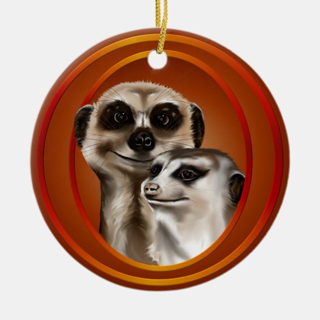 Meerkat Paar-Verzierungen Keramikornament (Vorne)