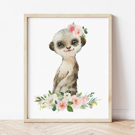 Meerkat, Safari, rosa Blume, Girl-Kinderzimmer Fotodruck