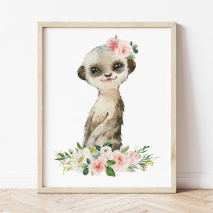 Meerkat, Safari, rosa Blume, Girl-Kinderzimmer Poster