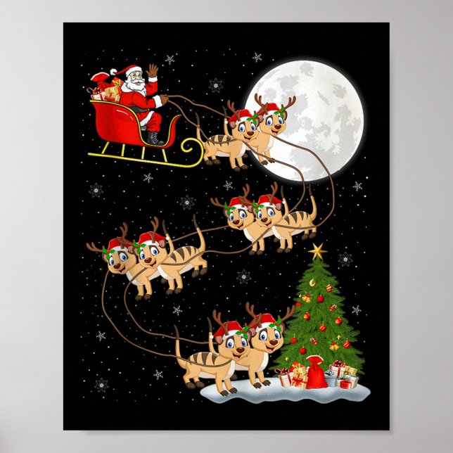 Meerkat Santa Sleigh Flying Funny Magical Christma Poster (Vorne)