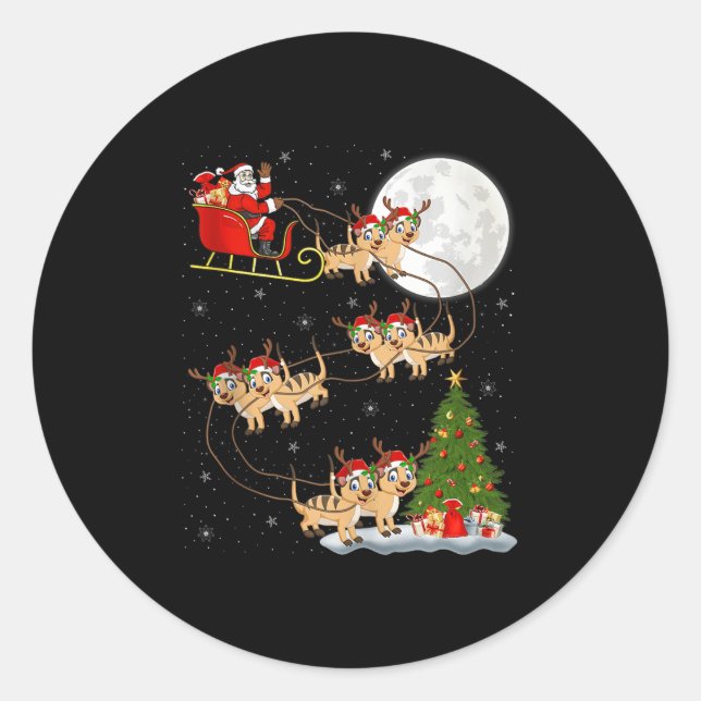 Meerkat Santa Sleigh Flying Funny Magical Christma Runder Aufkleber (Vorderseite)