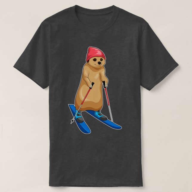 Meerkat Skier Ski T-Shirt (Design vorne)