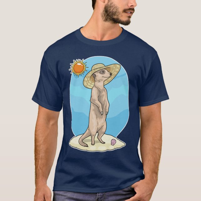 Meerkat Strand Strohhut Sommer T-Shirt (Vorderseite)