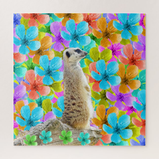 Meerkat und Blüten, Puzzle Jigsaw, (Vertikal)