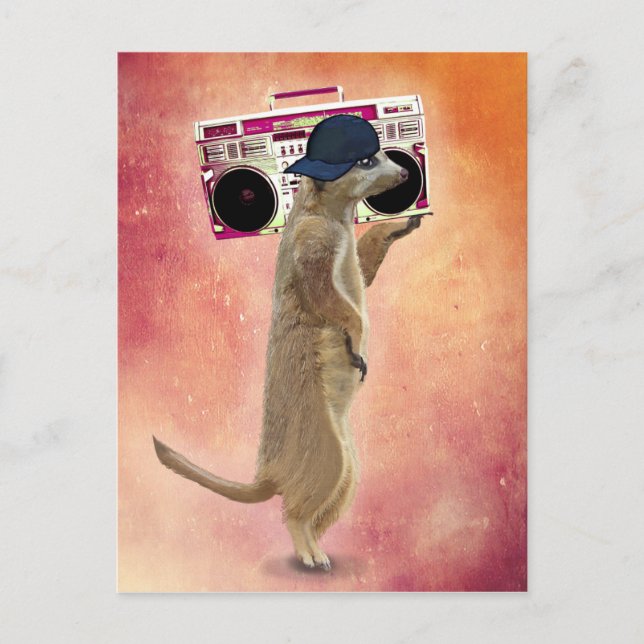 Meerkat und Boom Box Postkarte (Vorderseite)