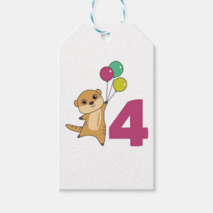 Meerkat Vierte Geburtstagsballons Kinder Geschenkm Geschenkanhänger