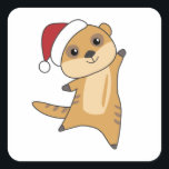 Meerkat Weihnachtsschnee Wintertiere Quadratischer Aufkleber<br><div class="desc">Das meerkat mit Lichtern mit Feenlicht. Hübsche Tiere mit Geschenken und Schnee zu den Ferien. Auch lustig für Weihnachten im Juli. Meerkat sind süße Tiere,  perfekt zu Weihnachten.</div>