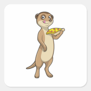 Meerkat with Pizza Quadratischer Aufkleber