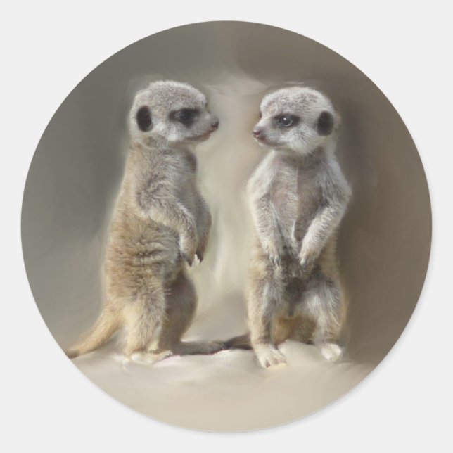 Meerkat-Zwillinge Runder Aufkleber (Vorderseite)