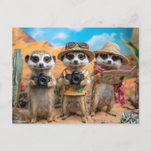 Meerkats als Touristen mit Kameras und Karten verk
