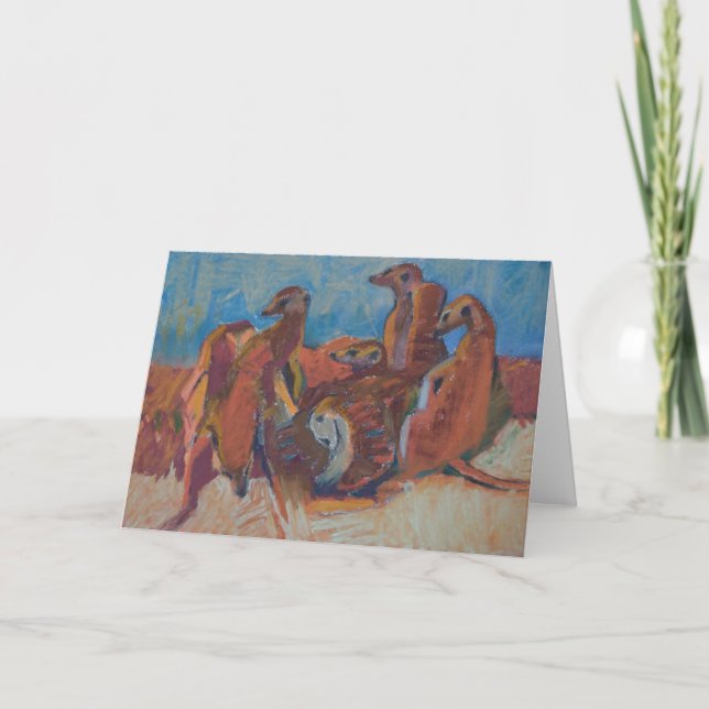 Meerkats am Sonnenuntergang - Kunst-Karte Karte (Vorderseite)