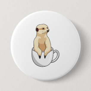 Meerkatze mit Tasse Kaffee Button