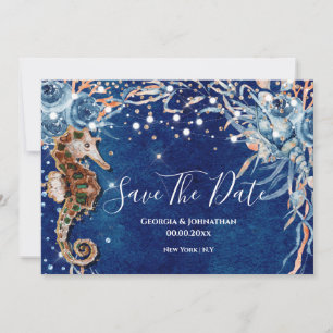Meerpferd Aquarell Muschel Strand Ozean Orange Save The Date